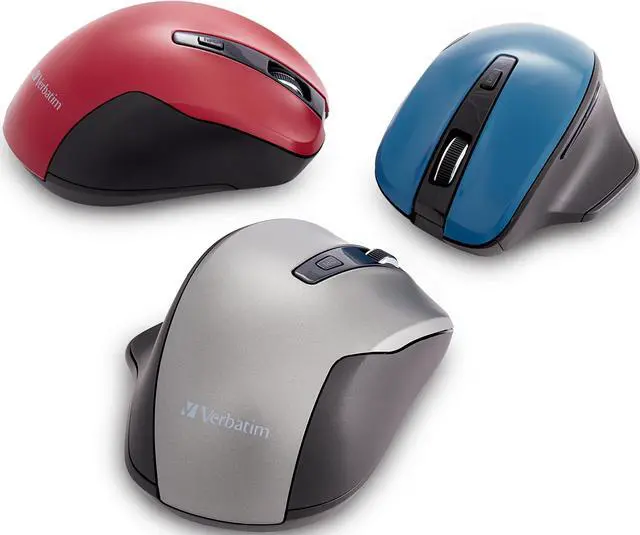 Alt view image 2 of 20 - Verbatim Silent Ergonomic Wireless Blue LED Mouse Red 70243