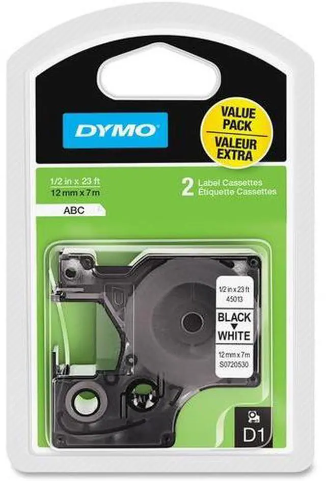 Alt view image 2 of 7 - DYMO Standard D1 Self-Adhesive Polyester Tape for Label Makers, 1/2-inch, Black Print on White, 23-foot Cartridge, 2-Pack (1926208)