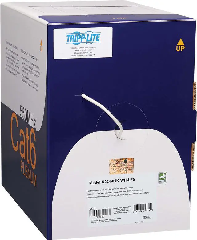 Alt view image 4 of 12 - Tripp Lite 1000ft Cat6 Bulk Ethernet Patch Cable Plenum White N22401KWHLP5