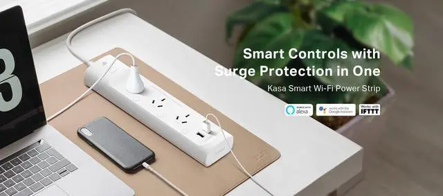 Alt view image 3 of 20 - Kasa Smart Plug Power Strip KP303, Surge Protector with 3 Individually Controlled Smart Outlets and 2 USB Ports, Works with Alexa & Google Home, No Hub Required , White
