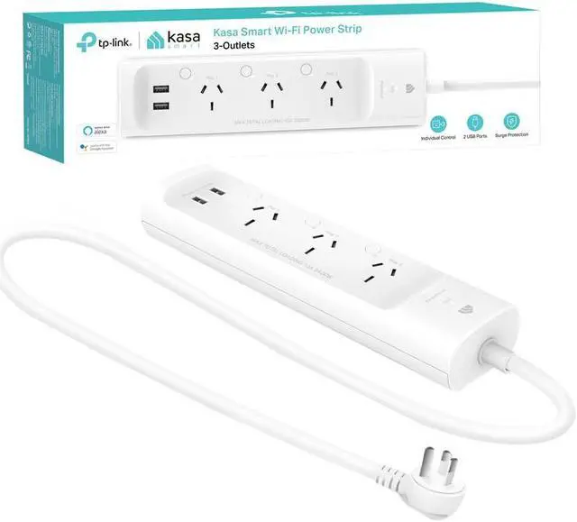 Alt view image 4 of 20 - Kasa Smart Plug Power Strip KP303, Surge Protector with 3 Individually Controlled Smart Outlets and 2 USB Ports, Works with Alexa & Google Home, No Hub Required , White