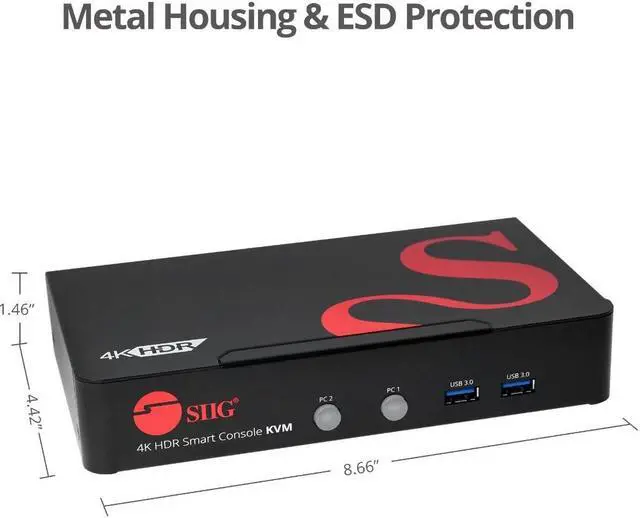 Alt view image 8 of 15 - SIIG 2-Port HDMI 2.0 4K HDR Smart Console KVM Switch with USB 3.0 Multimedia Ports