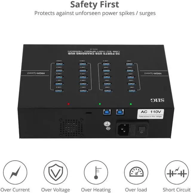 Alt view image 7 of 12 - Siig 20-Port Industrial Usb 3.0 Hub With Charging