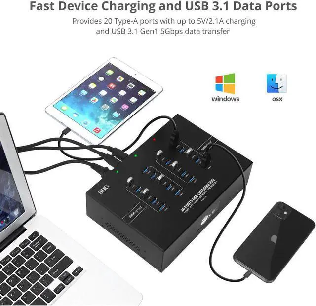 Alt view image 3 of 12 - Siig 20-Port Industrial Usb 3.0 Hub With Charging