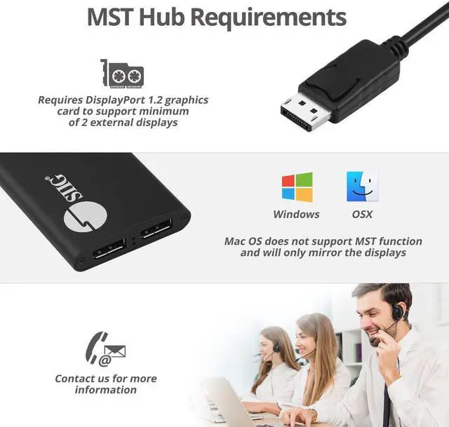Alt view image 4 of 14 - Siig 1X2 Dp 1.2 To Displayport Mst Hub - Multi Monitor Splitter
