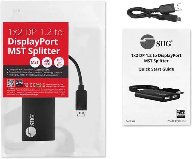 Alt view image 3 of 14 - Siig 1X2 Dp 1.2 To Displayport Mst Hub - Multi Monitor Splitter