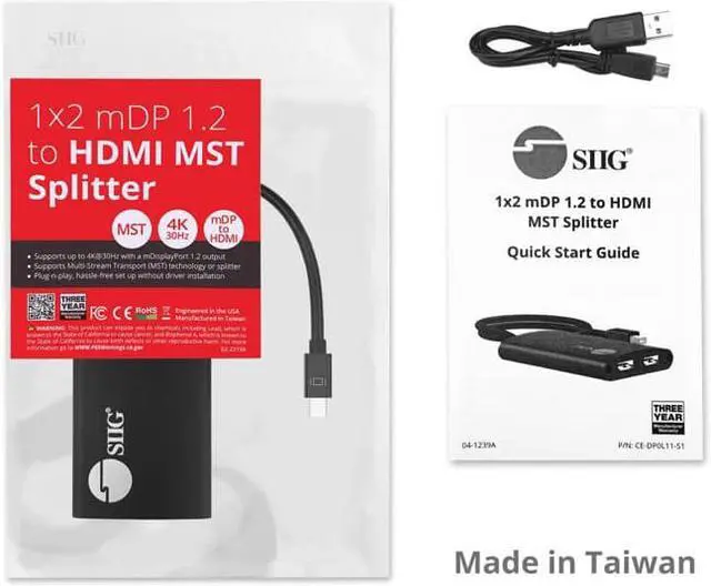 Alt view image 4 of 11 - SIIG 1x2 Mini DP 1.2 to HDMI 2 Port Multi Monitor MST Splitter CEDP0L11S1
