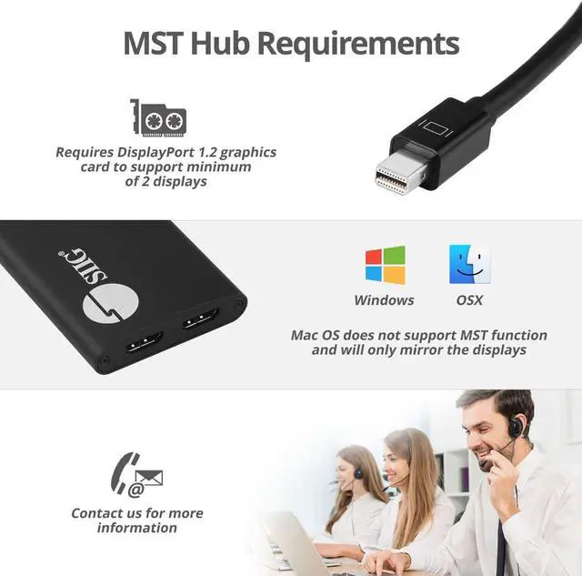 Alt view image 5 of 11 - SIIG 1x2 Mini DP 1.2 to HDMI 2 Port Multi Monitor MST Splitter CEDP0L11S1