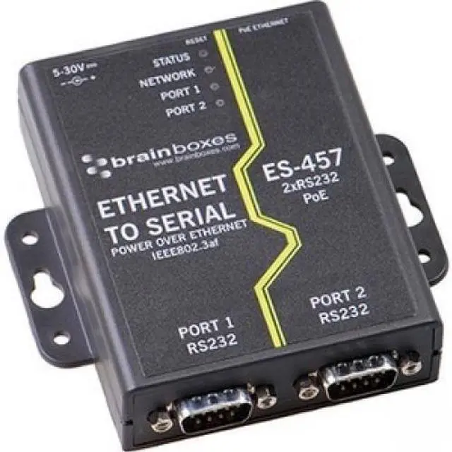 Alt view image 5 of 17 - Brainboxes ES-457 2 Port RS232 PoE Ethernet to Serial Adapter