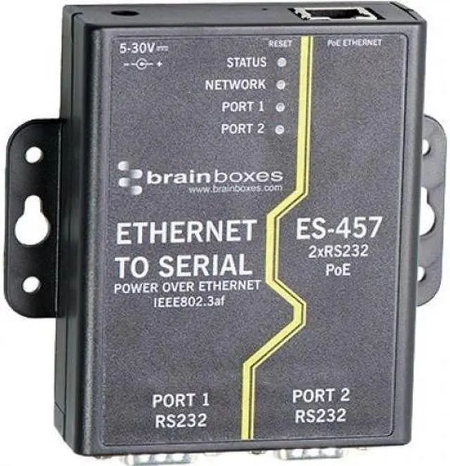 Alt view image 7 of 17 - Brainboxes ES-457 2 Port RS232 PoE Ethernet to Serial Adapter