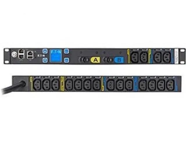 Main image of Eaton Metered Input rack PDU, 1U, L6-30P input, 10 ft cord, Single-phase, 200-240V, Outlets: (18) C13 Outlet grip