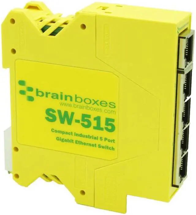 Alt view image 3 of 10 - Brainboxes - SW-515 - Brainboxes Compact Industrial 5 Port Gigabit Ethernet Switch DIN Rail Mountable - 5 Ports - TAA