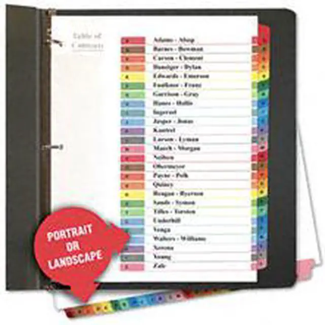 Main image of UNIVERSAL Table of Contents Dividers Assorted Color 26-Tab A-Z Letter White 26