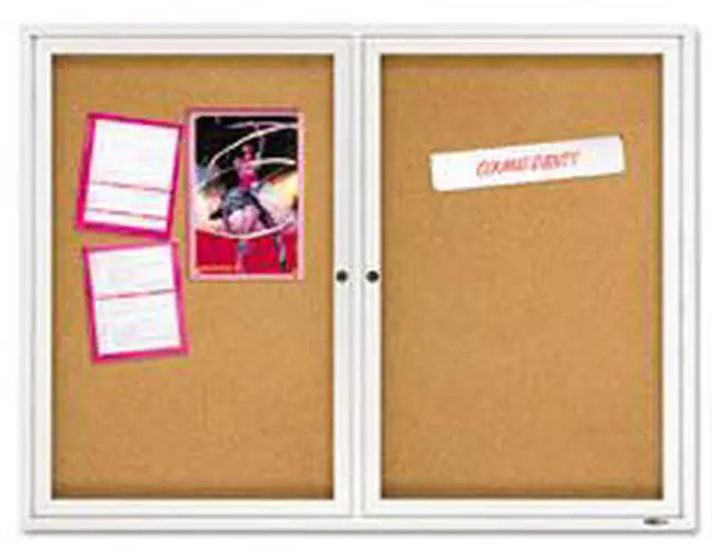 Alt view image 2 of 17 - Quartet Enclosed Bulletin Board Natural Cork/Fiberboard 48 x 36 Silver Aluminum Frame 2364