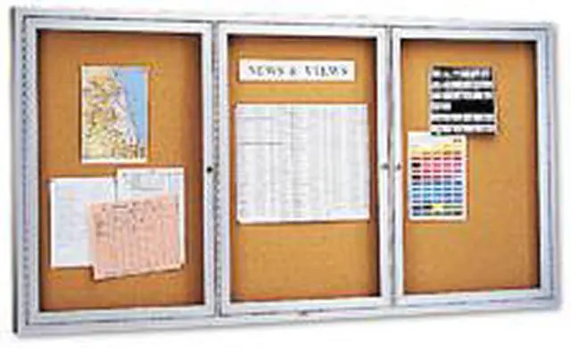 Alt view image 2 of 16 - Quartet Enclosed Bulletin Board Natural Cork/Fiberboard 72 x 36 Silver Aluminum Frame 2366