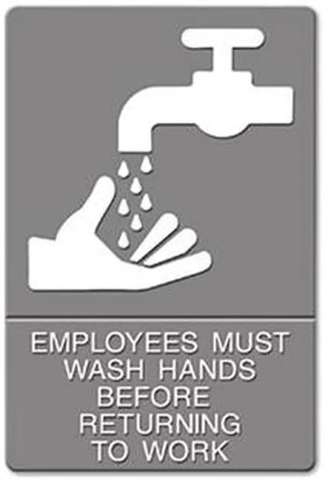 Main image of ADA Sign, Employees Must Wash Hands... Tactile Symbol/Braille, 6 x 9, Gray