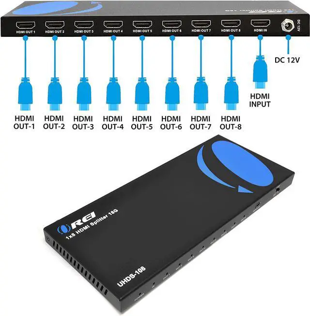 Alt view image 3 of 4 - OREI 4K 1 in 8 Out HDMI Splitter 4:4:4 8-bit - HDMI 2.0, HDCP 2.2, 18 Gbps, 4K @ 60Hz HDMI Duplicator/Distributor UltaHD High Resolution (UHDS-108) (1x8)