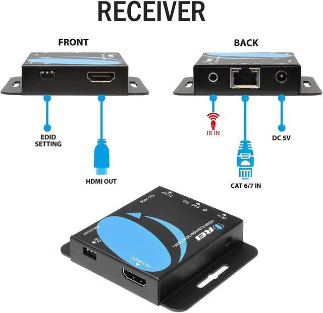 Alt view image 3 of 6 - HDMI Extender Over CAT5/CAT6 by OREI with IR upto 164 Feet - Loop Out - 1080P Full HD Signal Distribution (EX-165C+)