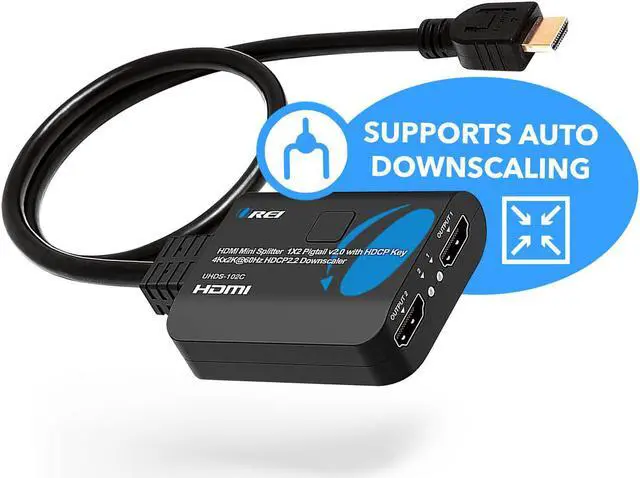 Alt view image 2 of 7 - OREI 4K 1 in 2 Out HDMI Splitter 4:4:4 8-bit - HDMI 2.0, HDCP 2.2, 18 Gbps, 4K @ 60Hz HDMI Duplicator/Distributor UltaHD High Resolution Down Scaler 1x2 (UHDS-102C)