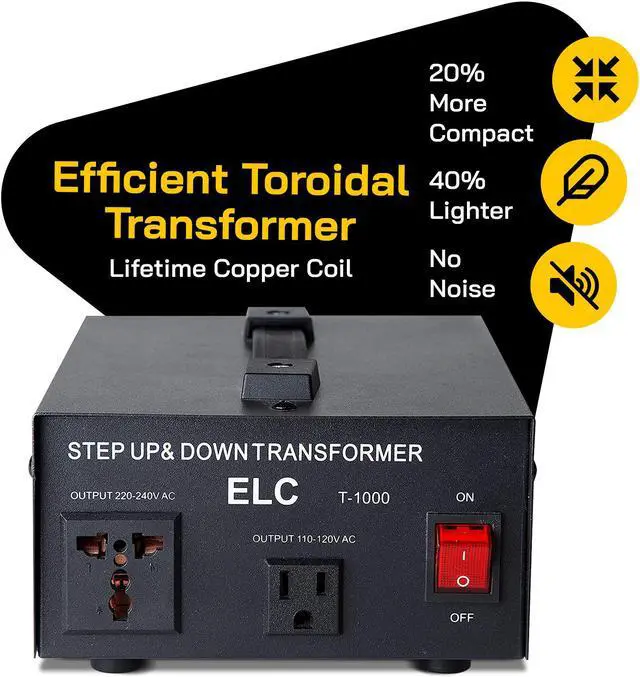 Alt view image 3 of 7 - ELC T-1000+ 1000-Watt Voltage Converter Transformer - Step Up/Down - 110V/220V - Circuit Breaker Protection -Heavy Duty/High Quality