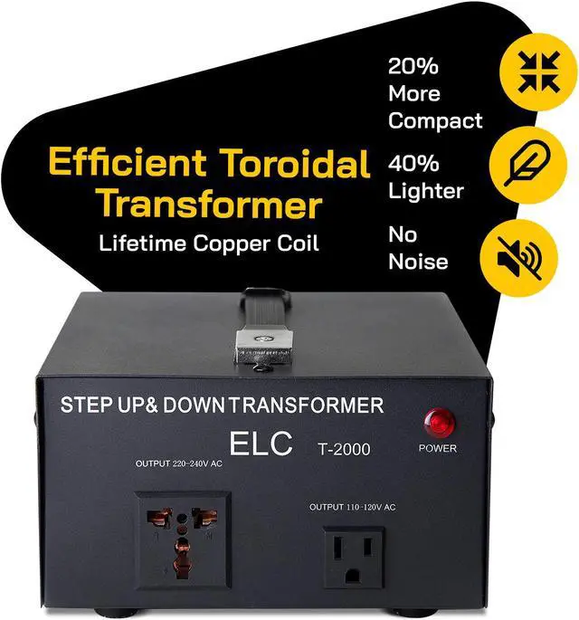 Alt view image 3 of 7 - ELC T-2000+ 2000-Watt Voltage Converter Transformer - Step Up/Down - 110V/220V - Circuit Breaker Protection -Heavy Duty/High Quality