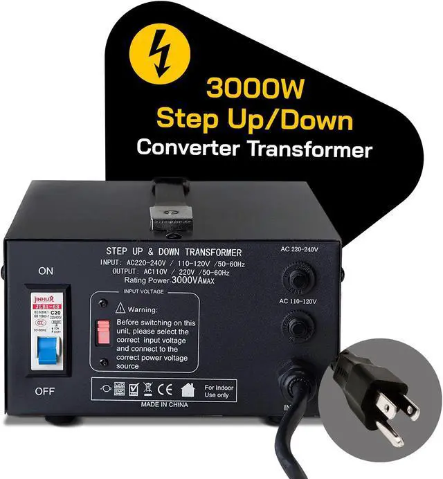 Alt view image 3 of 8 - elc t3000ud t3000+ 3000watt voltage converter transformer  step up/down  110v/220v  circuit breaker protection heavy duty