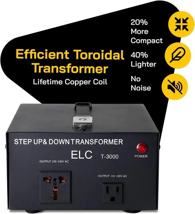 Alt view image 4 of 8 - elc t3000ud t3000+ 3000watt voltage converter transformer  step up/down  110v/220v  circuit breaker protection heavy duty