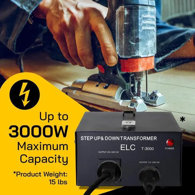 Alt view image 5 of 8 - elc t3000ud t3000+ 3000watt voltage converter transformer  step up/down  110v/220v  circuit breaker protection heavy duty