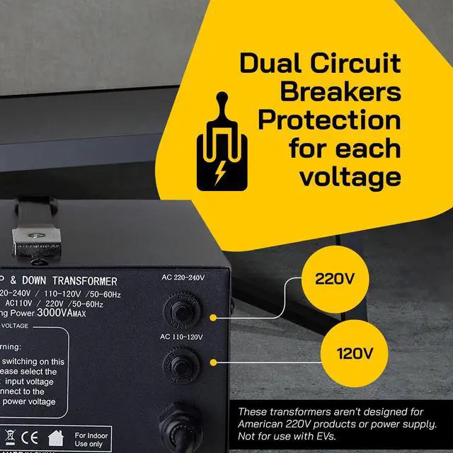Alt view image 7 of 8 - elc t3000ud t3000+ 3000watt voltage converter transformer  step up/down  110v/220v  circuit breaker protection heavy duty