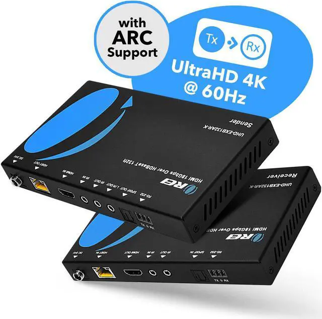 Alt view image 3 of 7 - 4K HDMI Extender Balun by OREI - HDBaseT UltraHD 4K @ 60Hz 4:4:4 Over Single CAT5e/6/7 Cable with HDR, ARC, CEC & IR Support, RS-232 - Up to 130 Ft @ 4K - Audio Out - Power Over Cable - 230 Ft @ 1080P