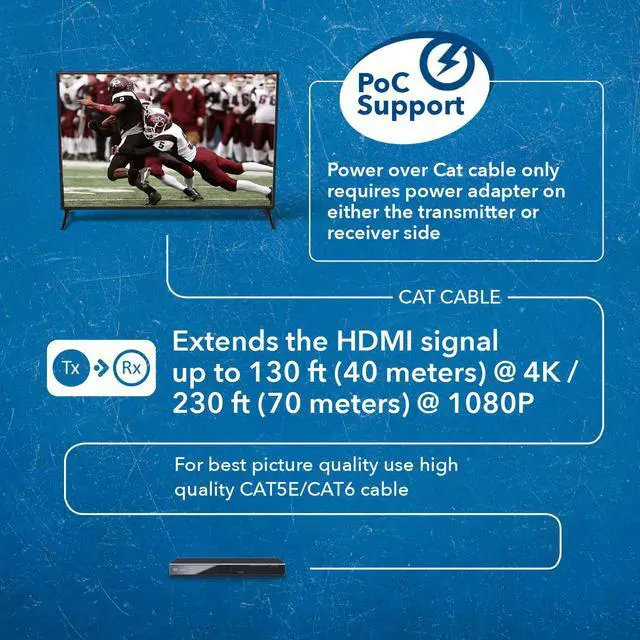Alt view image 4 of 7 - 4K HDMI Extender Balun by OREI - HDBaseT UltraHD 4K @ 60Hz 4:4:4 Over Single CAT5e/6/7 Cable with HDR, ARC, CEC & IR Support, RS-232 - Up to 130 Ft @ 4K - Audio Out - Power Over Cable - 230 Ft @ 1080P