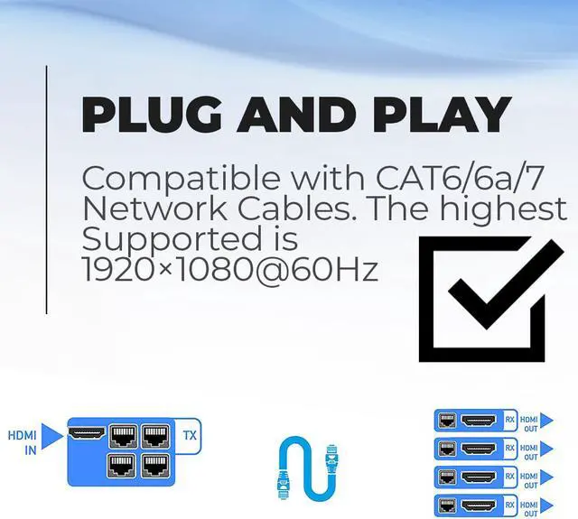 Alt view image 5 of 6 - orei 1x4 hdmi extender splitter multiple over single cable cat6/7 1080p with ir remote edid management  up to 165 ft  loop out  low latency  full support