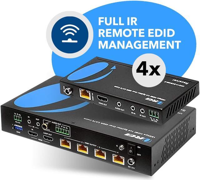 Alt view image 8 of 12 - 1x4 HDMI Extender Splitter HDBaseT 4K by OREI Multiple Over Single Cable CAT6/7 4K@60Hz 4:4:4 HDCP 2.2 With IR Remote EDID Management, HDR - Up to 400 Ft - Loop Out - Low Latency - Full Support