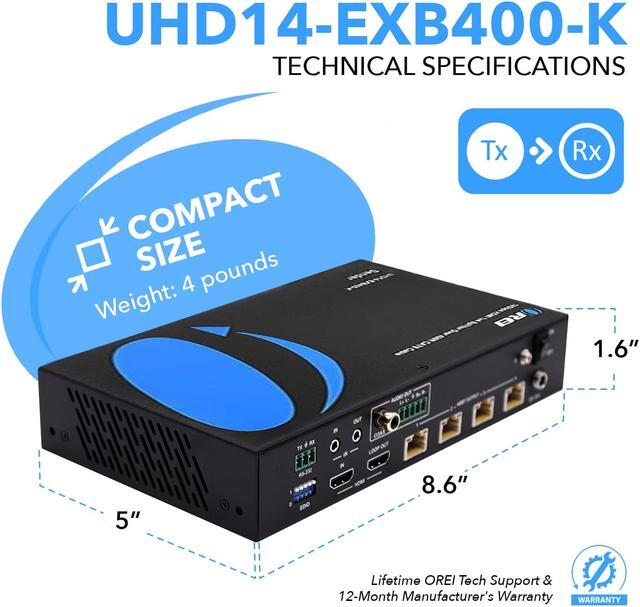 Alt view image 10 of 12 - 1x4 HDMI Extender Splitter HDBaseT 4K by OREI Multiple Over Single Cable CAT6/7 4K@60Hz 4:4:4 HDCP 2.2 With IR Remote EDID Management, HDR - Up to 400 Ft - Loop Out - Low Latency - Full Support