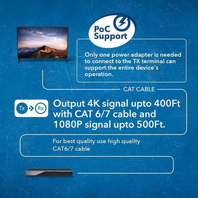Alt view image 9 of 12 - 1x4 HDMI Extender Splitter HDBaseT 4K by OREI Multiple Over Single Cable CAT6/7 4K@60Hz 4:4:4 HDCP 2.2 With IR Remote EDID Management, HDR - Up to 400 Ft - Loop Out - Low Latency - Full Support