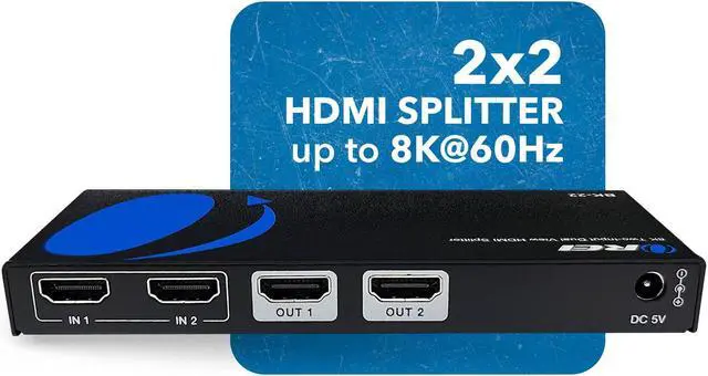 Alt view image 2 of 8 - OREI 8K UltraHD 2 X 2 HDMI Splitter, 2 Input 2 Output Splitter Supports Up to 4K@120Hz, Dolby Vision, HDCP 2.3 Auto EDID Management - (BK-22)