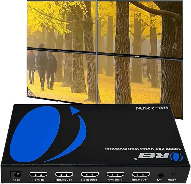 Main image of OREI 2x2 HDMI Video Wall Controller Processor Display Upto 1080p 60hz 2x1, 1x2, 1x3, 1x4 Supports 180 Degree Rotate RS-232 (HD-22VW)