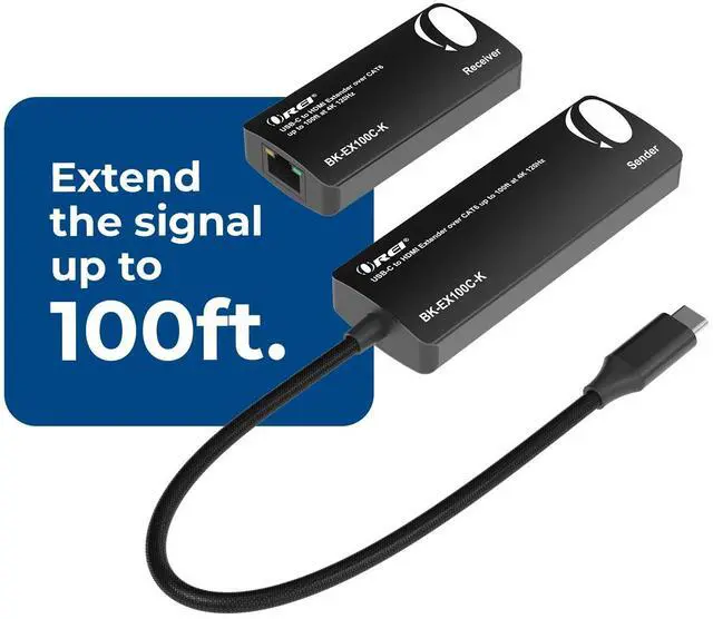 Alt view image 3 of 7 - OREI USB-C to HDMI Extender Over CAT6/7, 4K 120Hz, Up to 100ft with HDR & Audio Over Ethernet (BK-EX100C-K)
