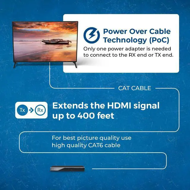 Alt view image 6 of 7 - 4K HDMI Extender Balun by OREI - HDBaseT UltraHD 4K @ 60Hz 4:4:4 Over Single CAT5e/6/7 Cable with HDR, CEC & IR Control, RS-232 - Up to 400 Ft - Loop Out - Power Over Cable - Audio Out (UHD-EXB400R-K)