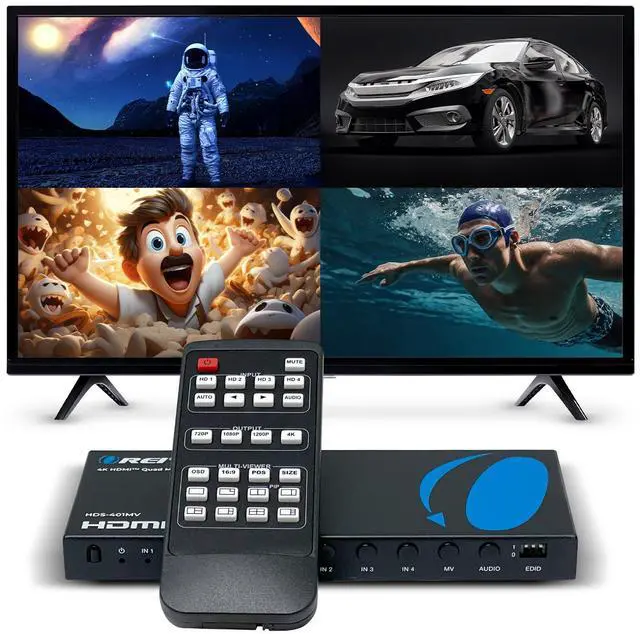 Main image of Quad Multi HDMI Viewer 4 in 1 Out by OREI HDMI Switcher 4 Ports Seamless Switcher and IR Remote Support 4K @ 30Hz 1080P for PS4/PC/DVD/Security Camera, HDMI Switch VGA Output - HDS-401MV