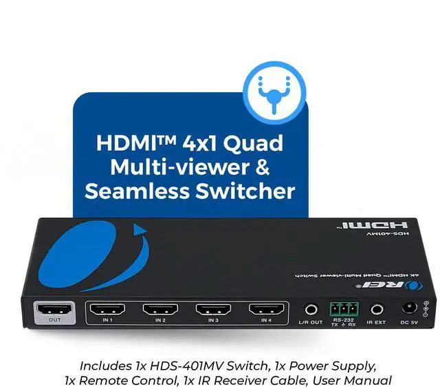 Alt view image 2 of 7 - Quad Multi HDMI Viewer 4 in 1 Out by OREI HDMI Switcher 4 Ports Seamless Switcher and IR Remote Support 4K @ 30Hz 1080P for PS4/PC/DVD/Security Camera, HDMI Switch VGA Output - HDS-401MV