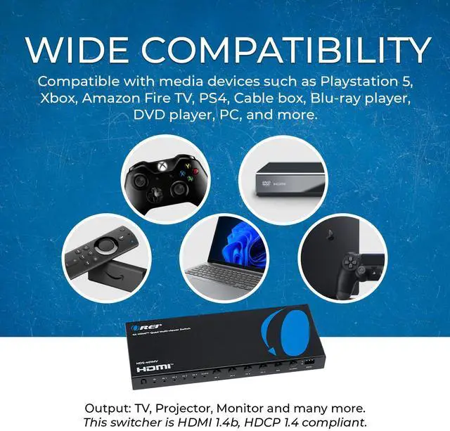 Alt view image 6 of 7 - Quad Multi HDMI Viewer 4 in 1 Out by OREI HDMI Switcher 4 Ports Seamless Switcher and IR Remote Support 4K @ 30Hz 1080P for PS4/PC/DVD/Security Camera, HDMI Switch VGA Output - HDS-401MV