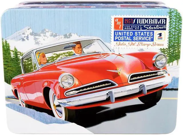 Main image of Skill 2 Model Kit 1953 Studebaker Starliner with "USPS" (United States Postal Service) Themed Collectible Tin Box 3-In-1 Kit 1/25 Scale Model by AMT