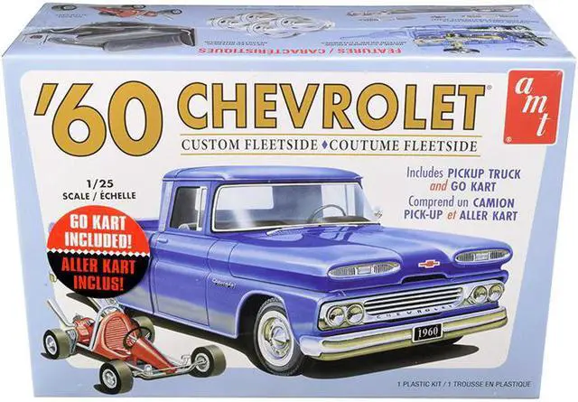 Main image of Skill 2 Model Kit 1960 Chevrolet Custom Fleetside Pickup Truck with Go Kart 1/25 Scale Model by AMT