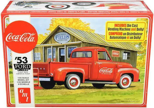 Main image of Skill 3 Model Kit 1953 Ford F-100 Pickup Truck "Coca-Cola" with Vending Machine and Dolly 1/25 Scale Model by AMT