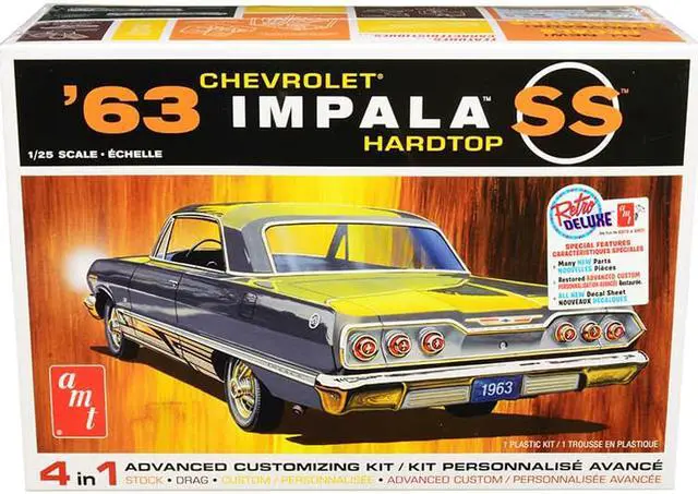 Alt view image 9 of 9 - Skill 2 Model Kit 1963 Chevrolet Impala SS Hardtop 4 in 1 Kit 1/25 Scale Model by AMT