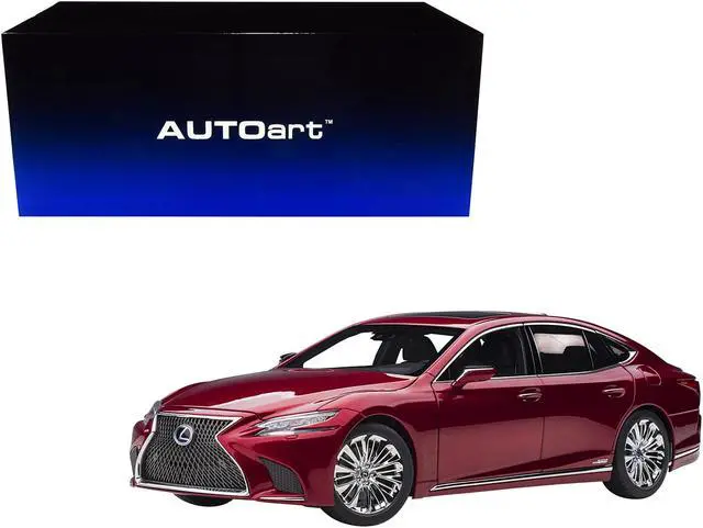 Alt view image 6 of 14 - Lexus LS500h Morello Red Metallic with Chrome Wheels 1/18 Model Car by Autoart