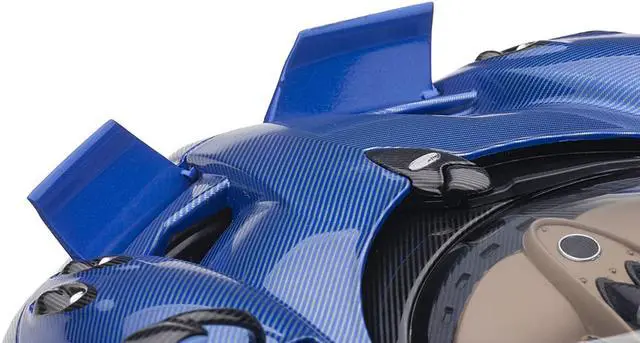 Alt view image 7 of 10 - Pagani Huayra Roadster Blue Tricolore Carbon Fiber with Black Top with Luggage Set 1/18 Model Car by Autoart