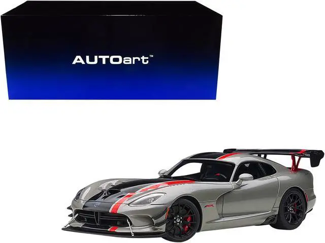 Alt view image 6 of 6 - 2017 Dodge Viper ACR Billet Silver Metallic with Black and Red Stripes 1/18 Model Car by Autoart