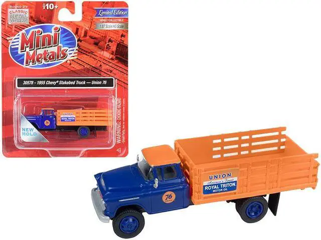 Main image of 1955 Chevrolet Stakebed Truck "Union 76" Blue and Orange 1/87 (HO) Scale Model by Classic Metal Works